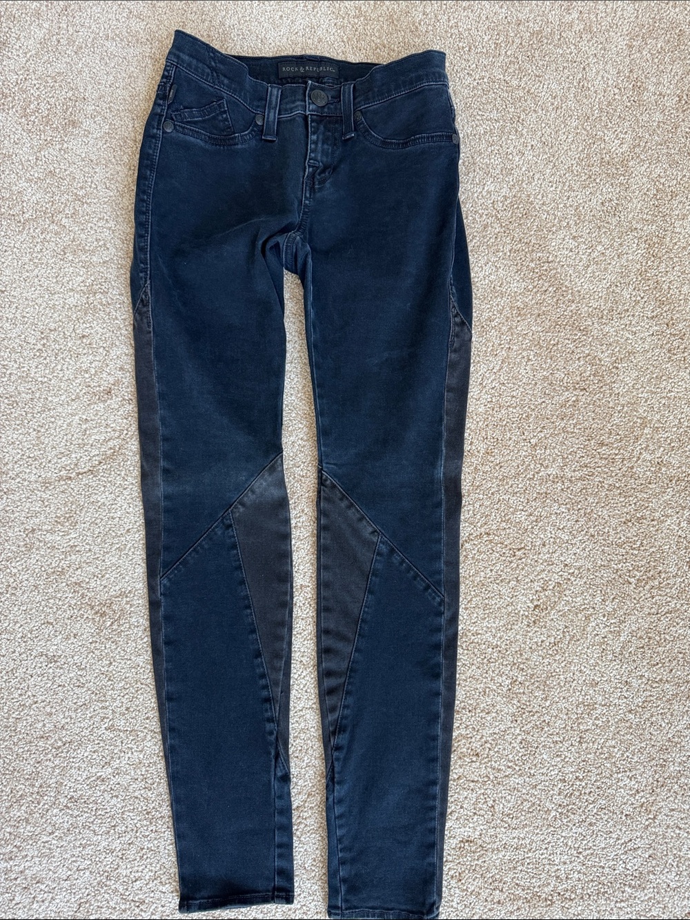 Rock & Republic Dark Navy Skinny Jeans with Contrast Panels
